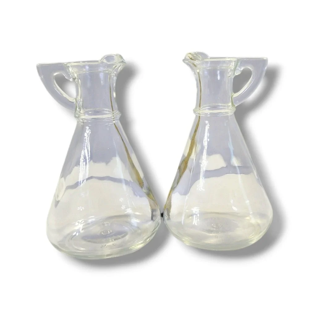 Vintage Everlast Clear‎ Glass Oil and Vinegar Cruet No Toppers Set of 2